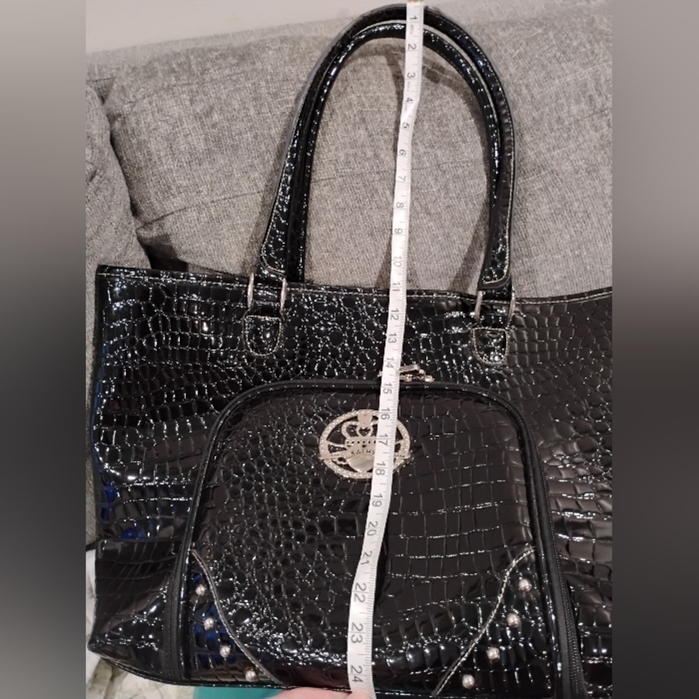 Y2K Kathy Van Zeeland Black Crocodile Stylish oversized designer tote - Picture 6 of 16